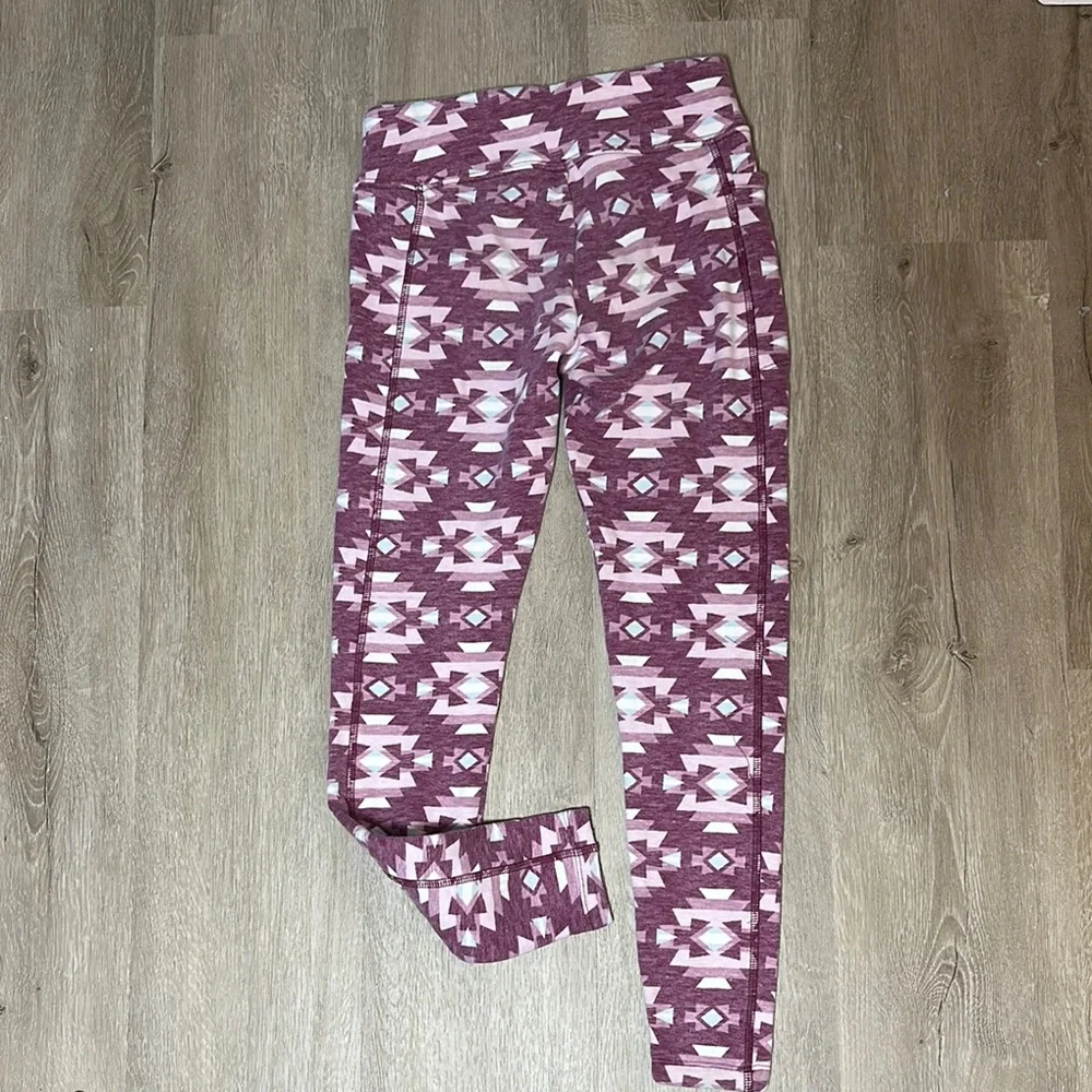 Justice Pink and White Aztec Geometric Leggings Fleece Lined